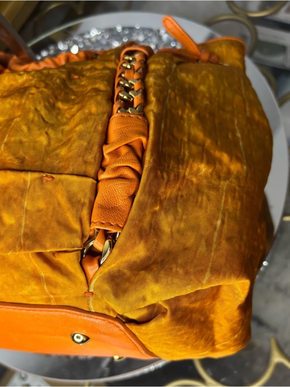 MCM RARE Orange Crinkled Leather Chain-Handle Shoulder Bag EUC - Picture 12 of 15